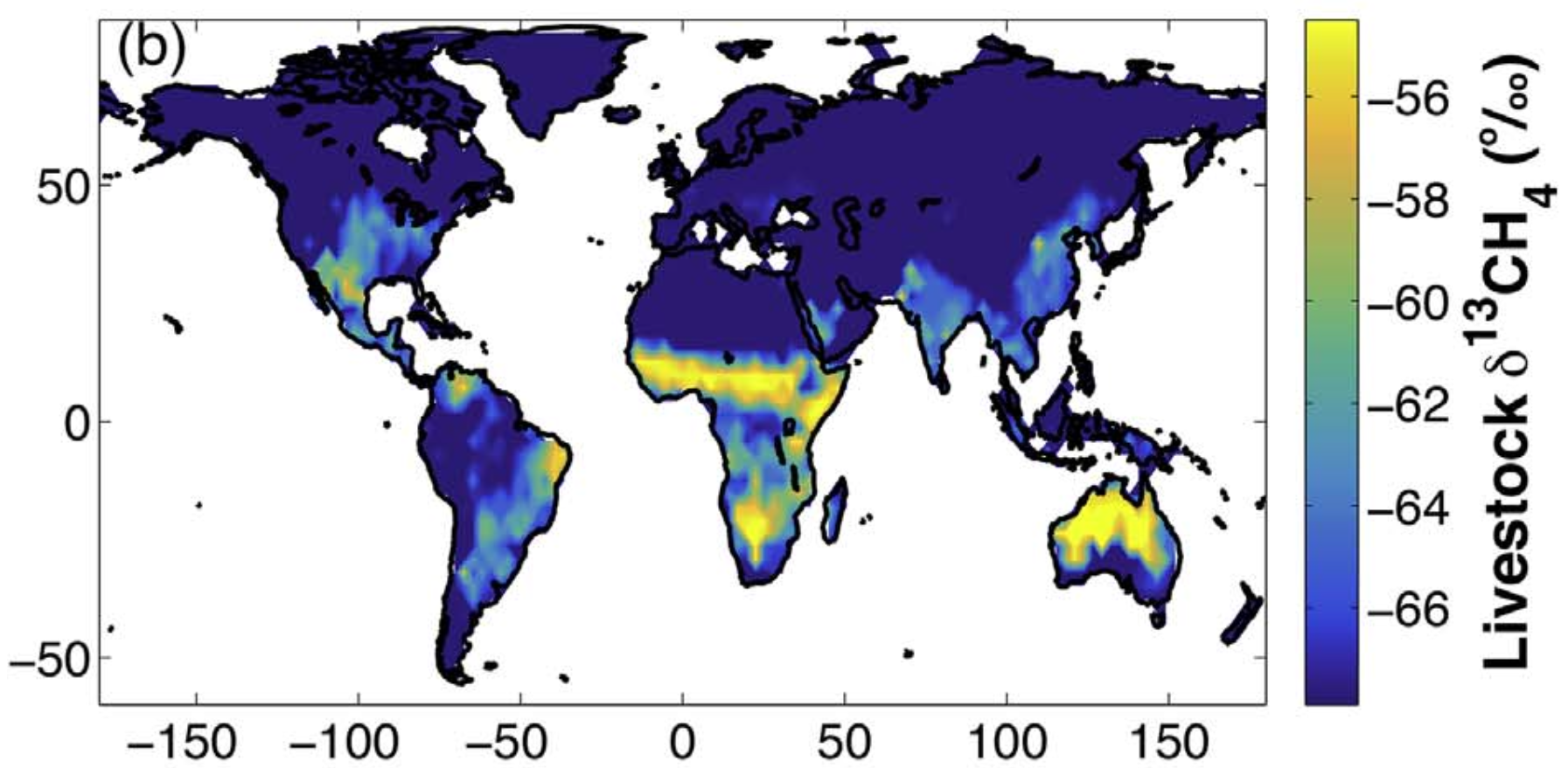 Map of livestock methane isotopic signature